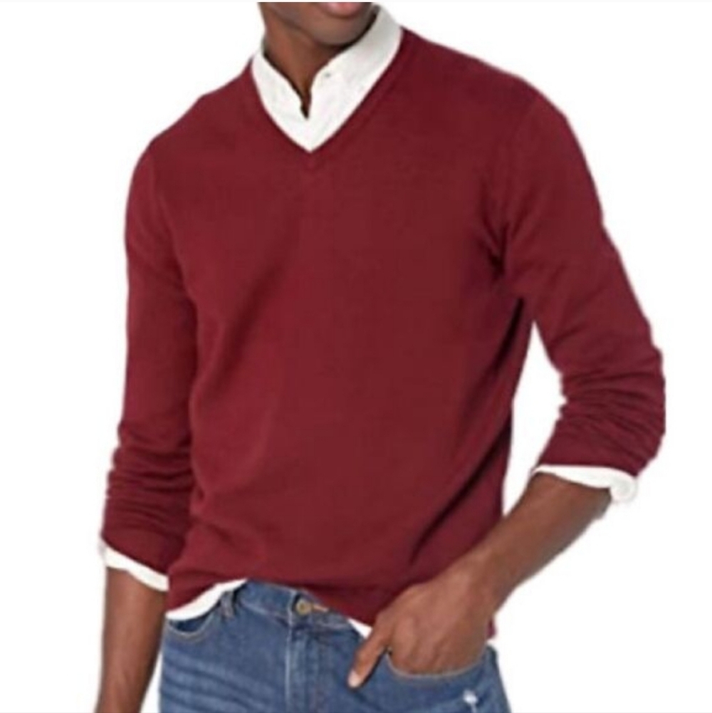 J.Crew Slim Fit Pullover V-Neck 100% Wool Mens Size XL Maroon Old Money